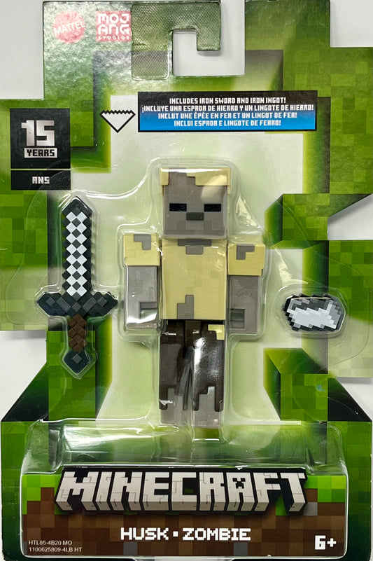 Mattel Minecraft Action Figure -HUSK ZOMBIE Iron Sword & Iron Ingot