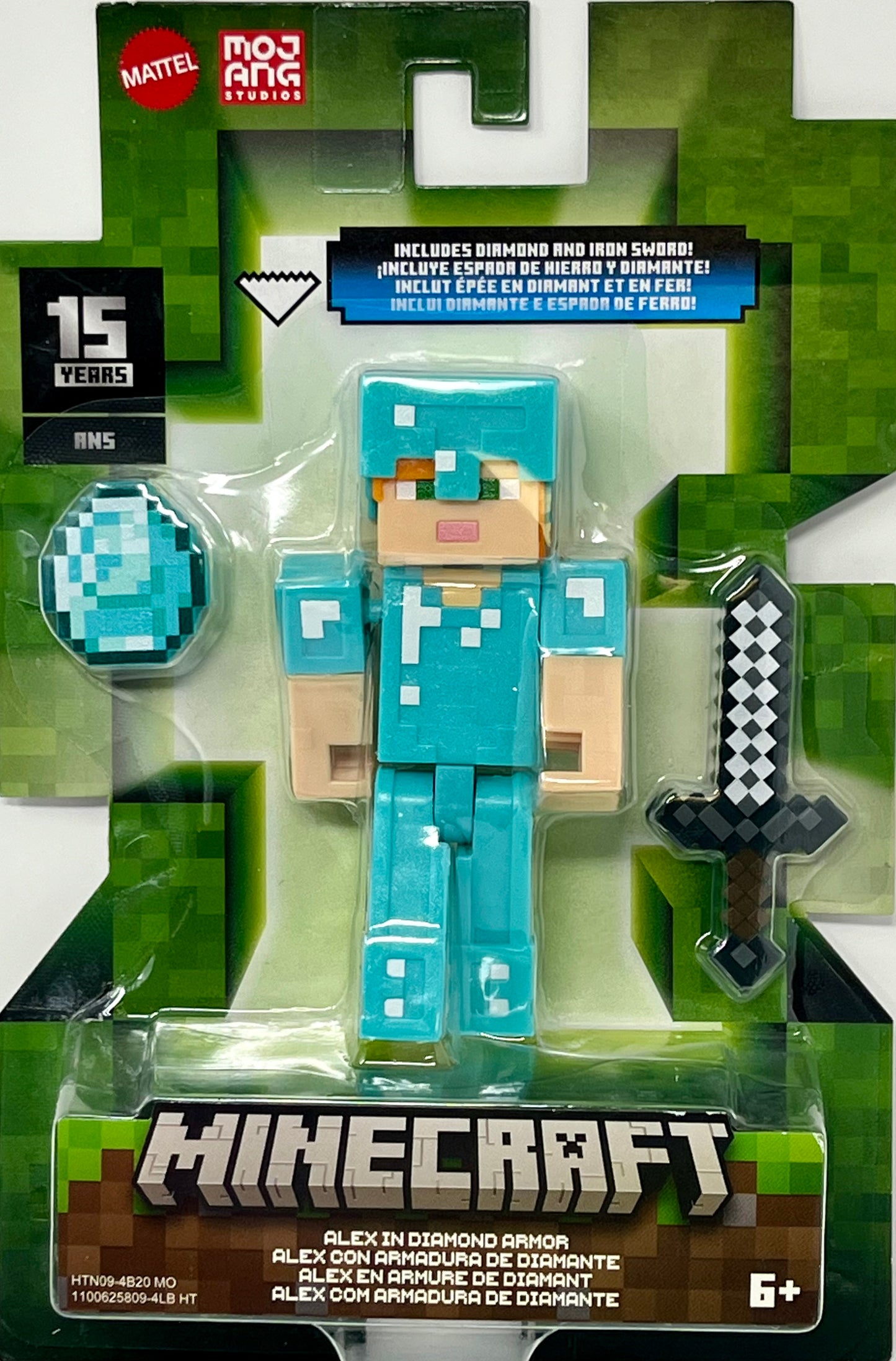 Minecraft Alex in Diamond Armor 3.25" Figure with Iron Sword & Diamond