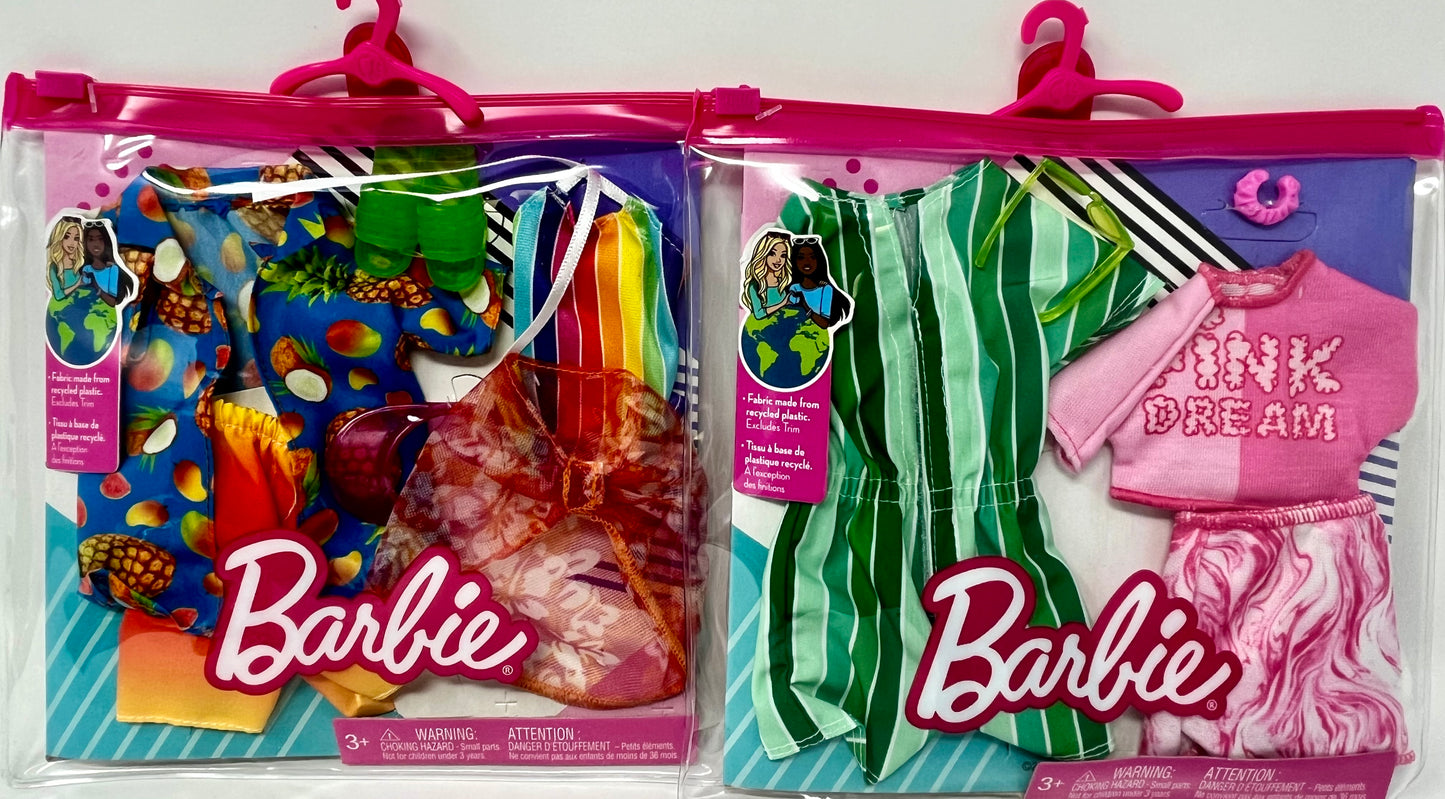 Barbie Fashions Doll Clothing 2-Pack for 2 Barbie  Outfits and 2 Ken Outfits