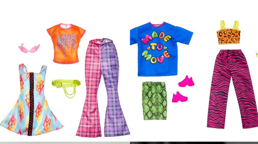 Barbie Clothes  2-Pack Dolls, Rock 'n Roll and Vibrant Outfits 4 Total Outfits