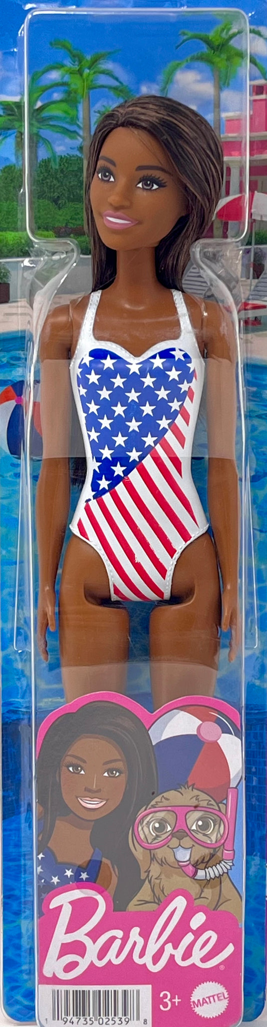 Mattel African American Barbie Doll USA Flag Swimsuit 11.5”