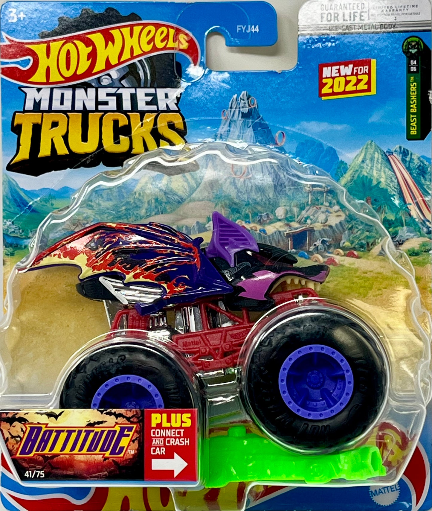 Hot Wheels Monster Trucks Battitude with Connect and Crash 1:64 Scale Ages 3+