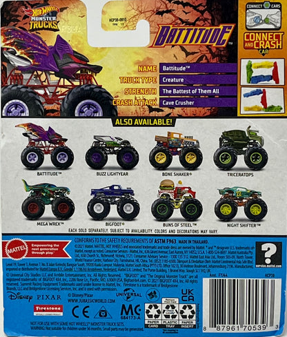 Hot Wheels Monster Trucks Battitude with Connect and Crash 1:64 Scale Ages 3+