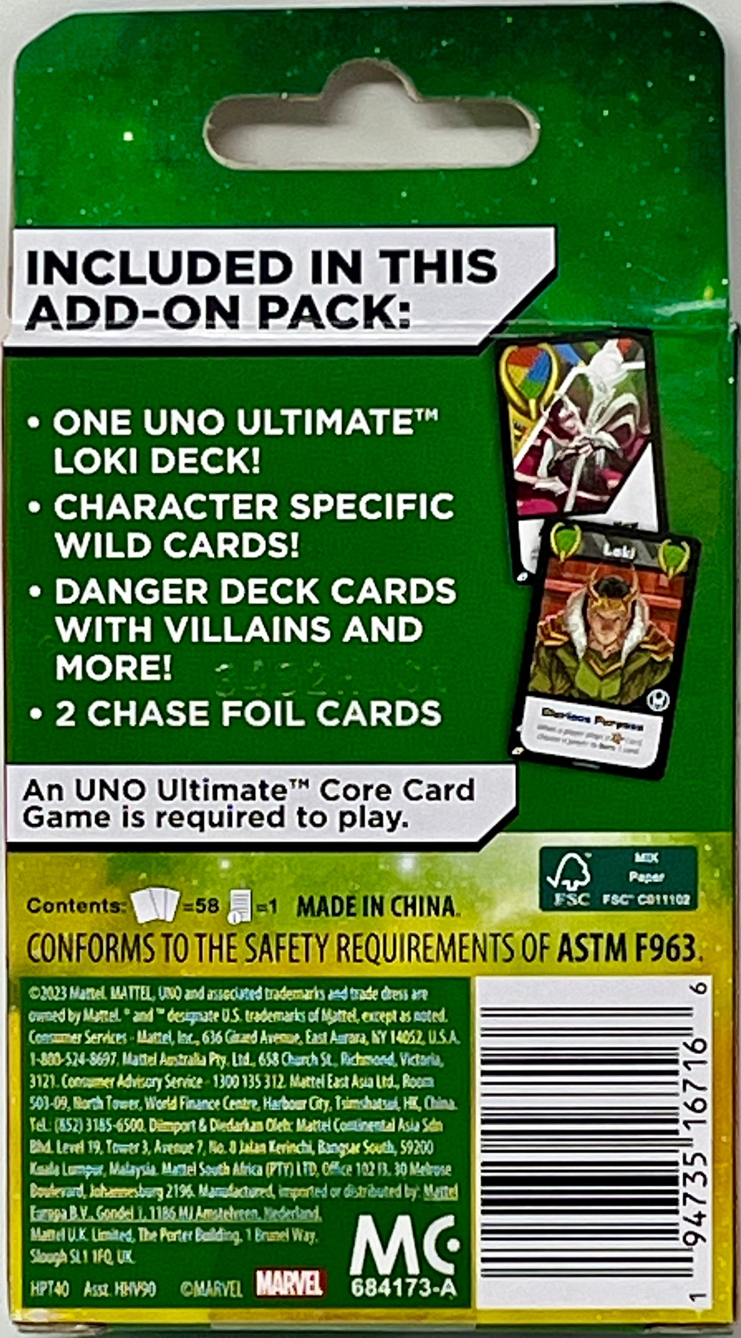 Uno Ultimate Marvel Add-On Pack Loki Character Deck w/Foil Cards