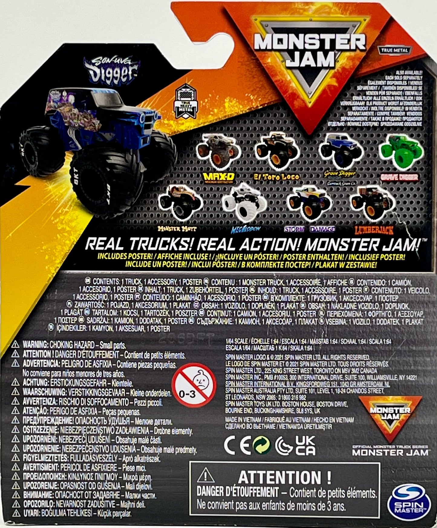 Monster Jam, Official Son-uva Digger Monster Truck, Die-Cast Vehicle, True Heavy Metal Series, 1:64 Scale, Kids Toys for Boys Ages 3 and up