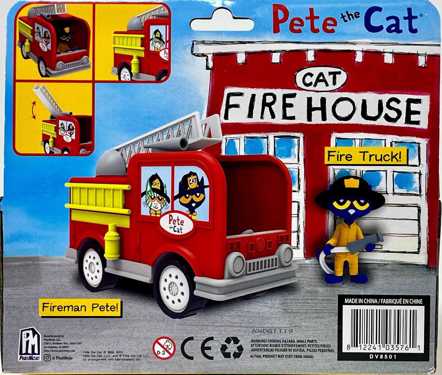 Pete the Cat Action Figure Set Firefighter with Fire Truck Firehouse Ladder Hose