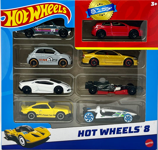 Hot Wheels 8-Pack w/Exclusive VW Golf, Gold Honda Civic SI, Porsche