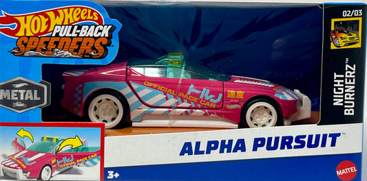 New Hot Wheels Pull-Back Speeders Pink Alpha Pursuit 1/43 w/Opening Doors