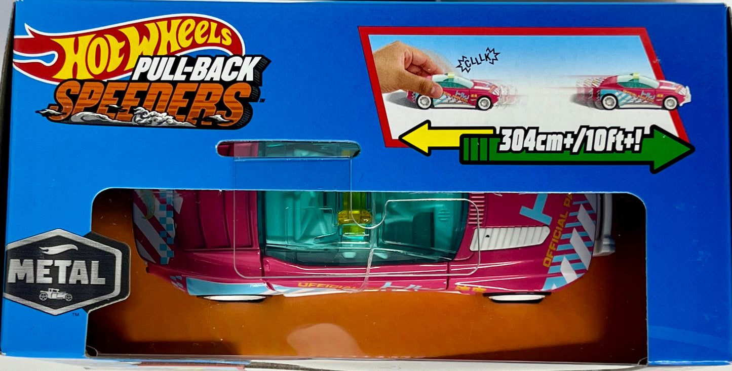 New Hot Wheels Pull-Back Speeders Pink Alpha Pursuit 1/43 w/Opening Doors