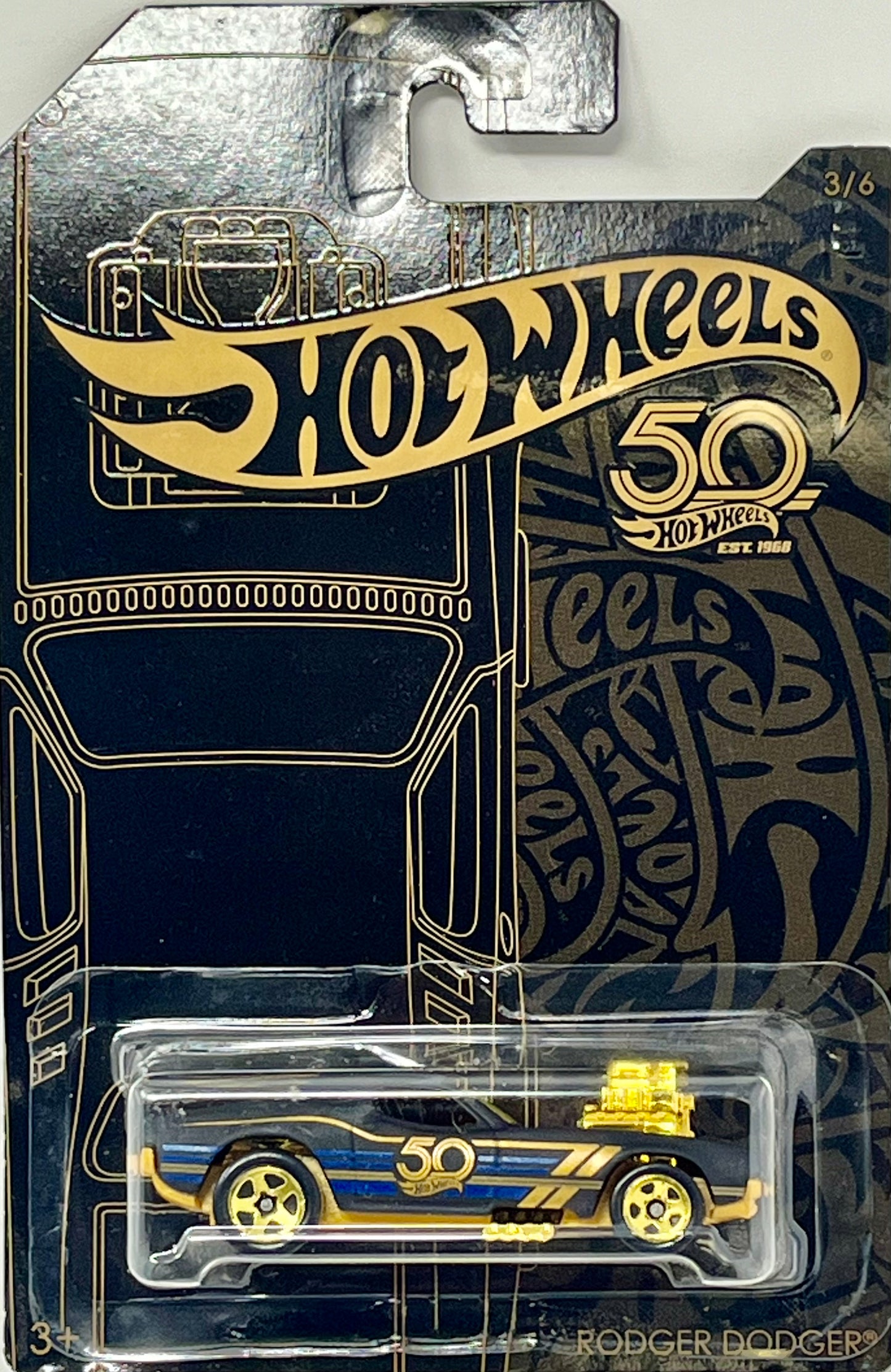 Hot Wheels 50th Anniversary Black and Gold #3 Rodger Dodger