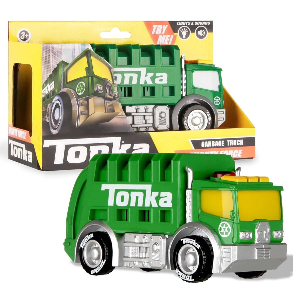 Tonka Mighty Force Lights & Sounds Garbage Truck Green