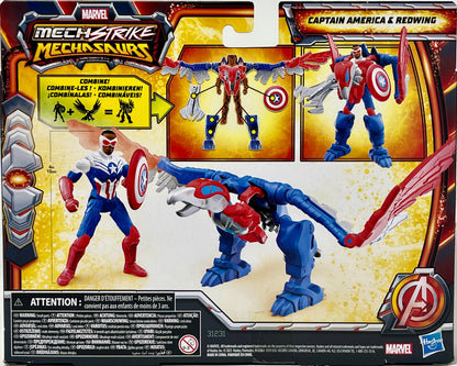 Marvel Mech Strike Mechasaurs, 4-Inch Captain America with Redwing Mechasaur Action Figures, Super Hero Toys for Kids Ages 4 and Up