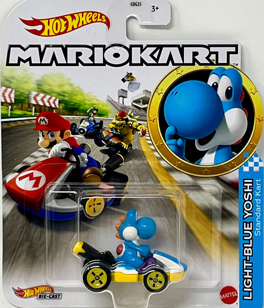 Hot Wheels Mario Kart Light Blue Yoshi Standard Kart 1:64 DieCast Character Car