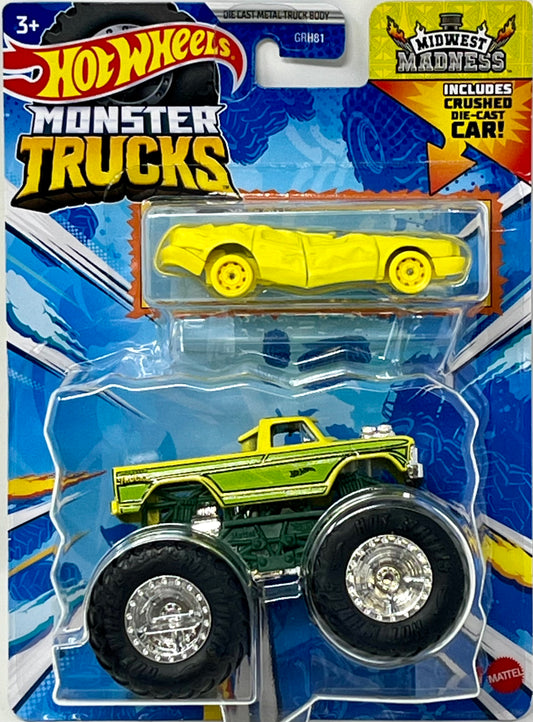 Hot Wheels Monster Trucks Midwest Madness Green With Crushed Car 1:64