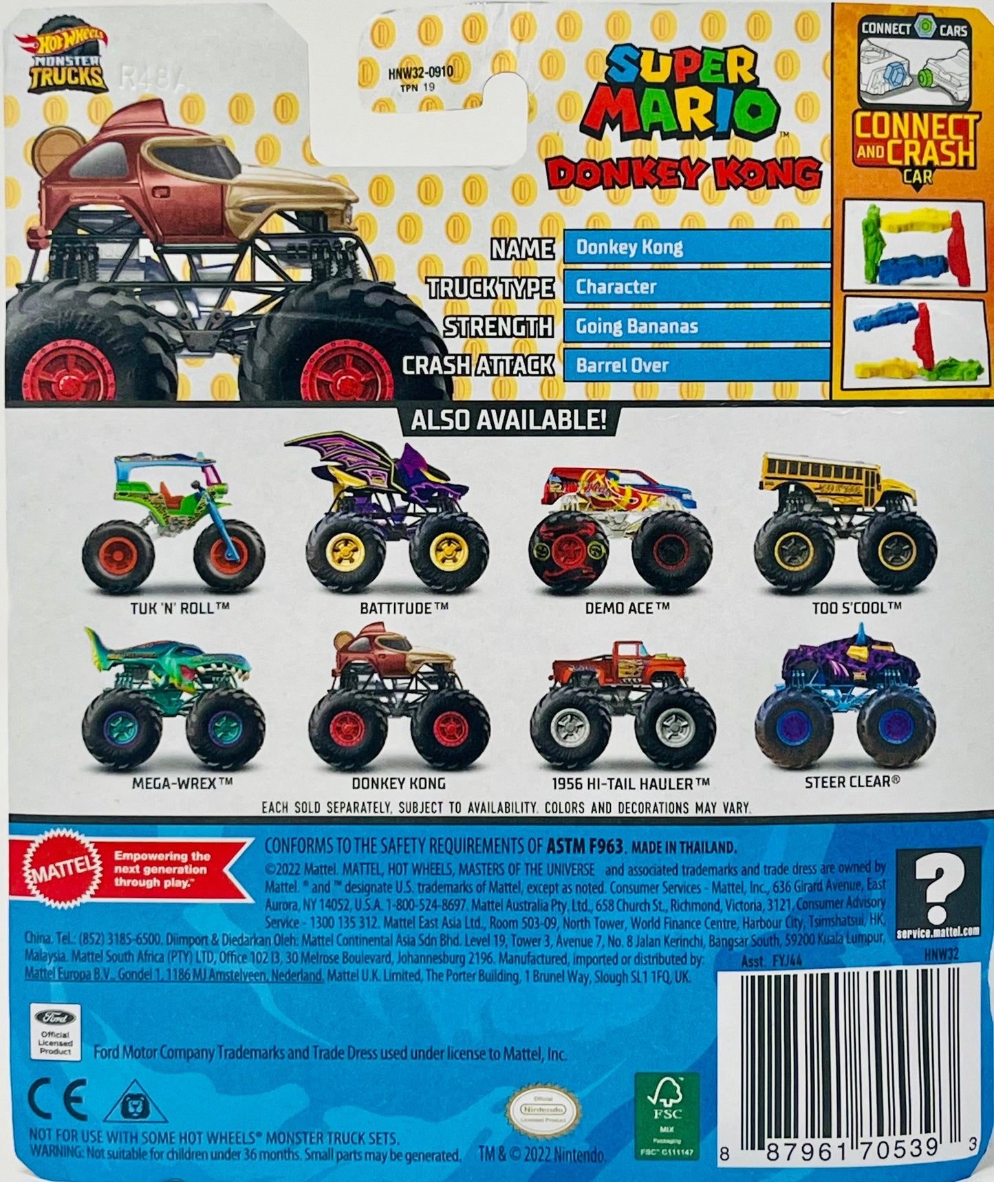 Hot Wheels Monster Trucks Donkey Kong with Connect & Crash