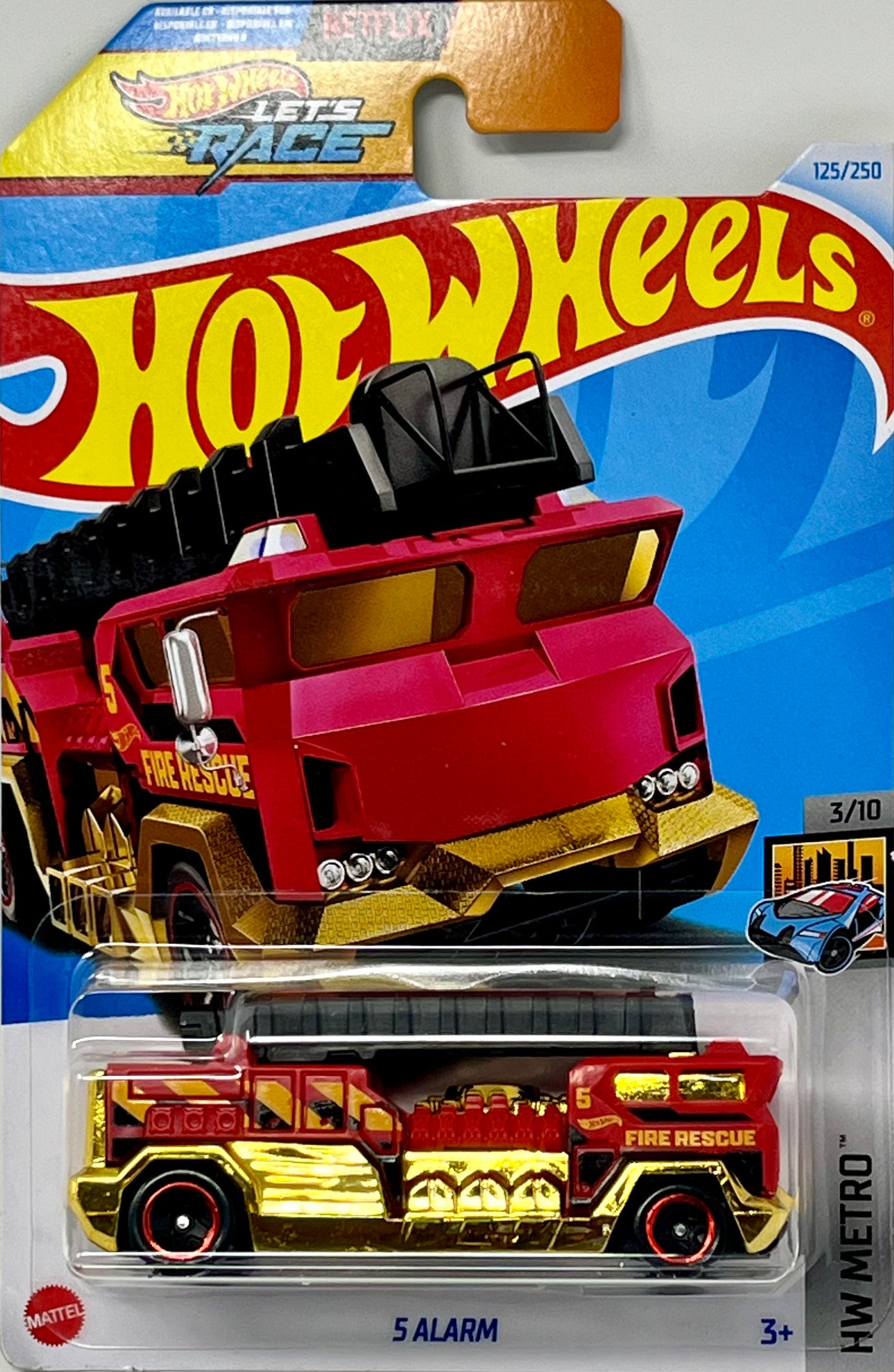 Hot Wheels 5 Alarm Fire Truck Red & Gold Let's Race Netflix