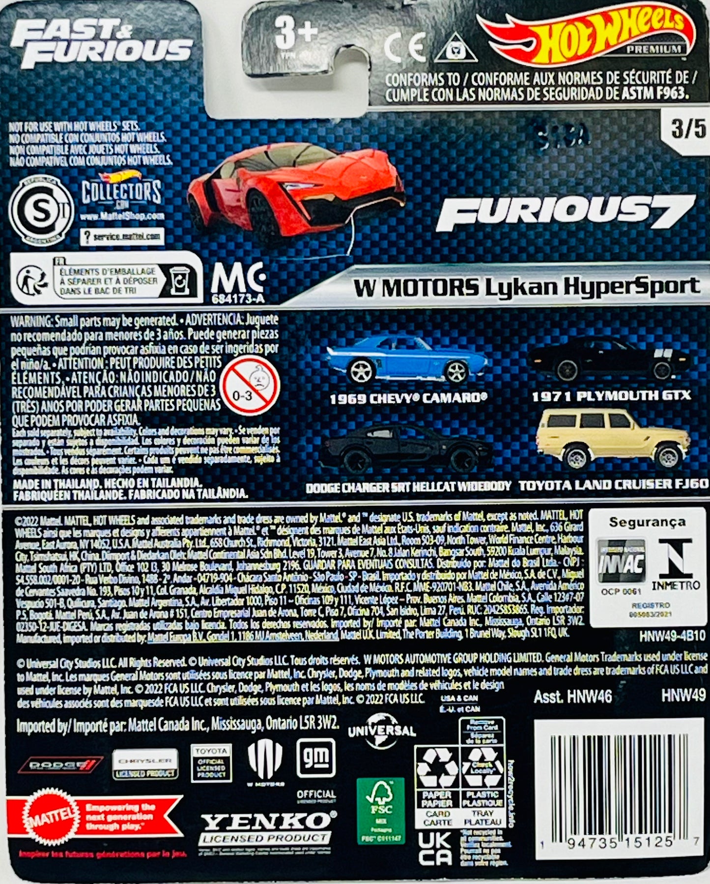 Hot Wheels Premium Fast & Furious W MOTORS Lykan Hyper Sport 1:64 Diecast 3/5