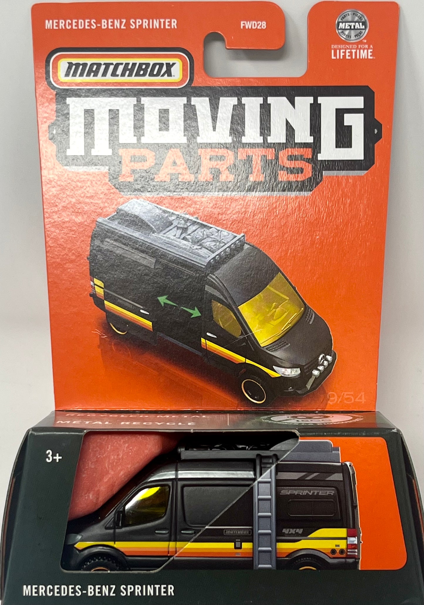 Matchbox Moving Parts Mercedes-Benz Sprinter Black w/Yellow & Orange Stripes