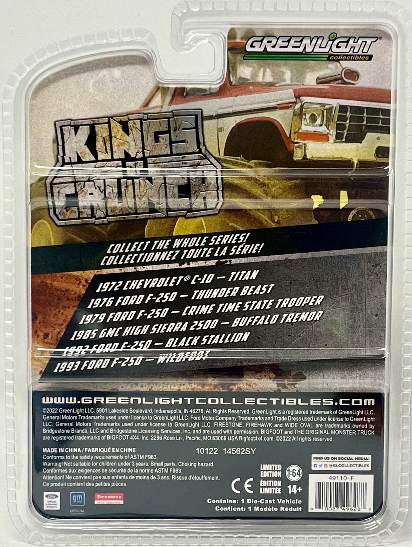 Greenlight 1993 Ford F-250 Monster Truck Wildfoot Kings of Crunch 1:64