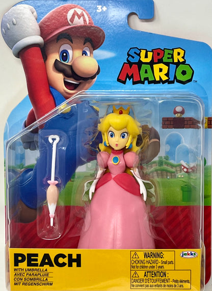 Jakks Pacific World of Nintendo Super Mario Princess Peach w Umbrella 4" Figure