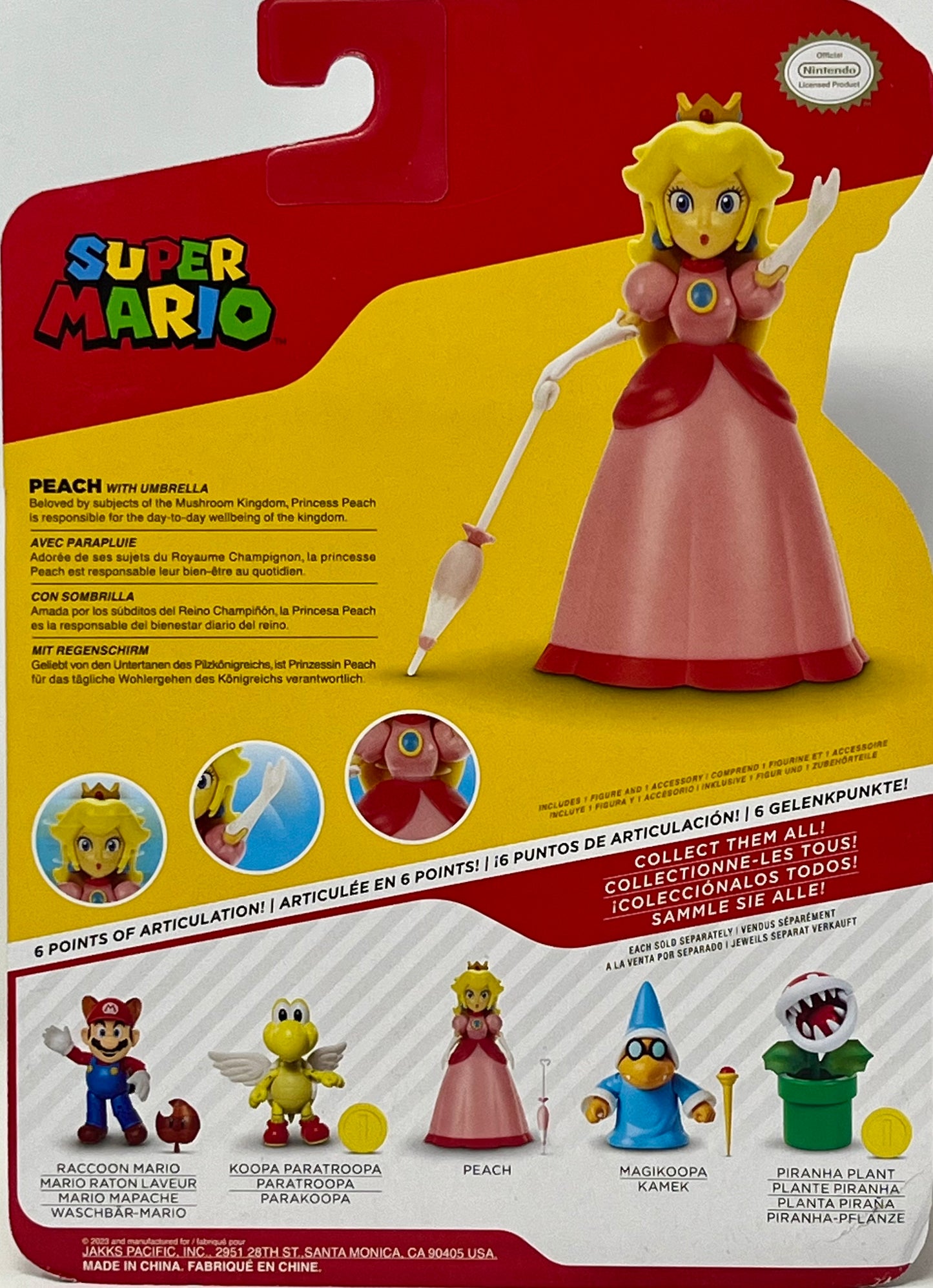 Jakks Pacific World of Nintendo Super Mario Princess Peach w Umbrella 4" Figure