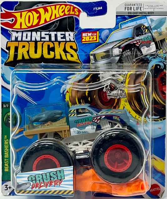 Hot Wheels 2023 Monster Trucks Beast Bashers Crush Delivery  with Shark 1:64th