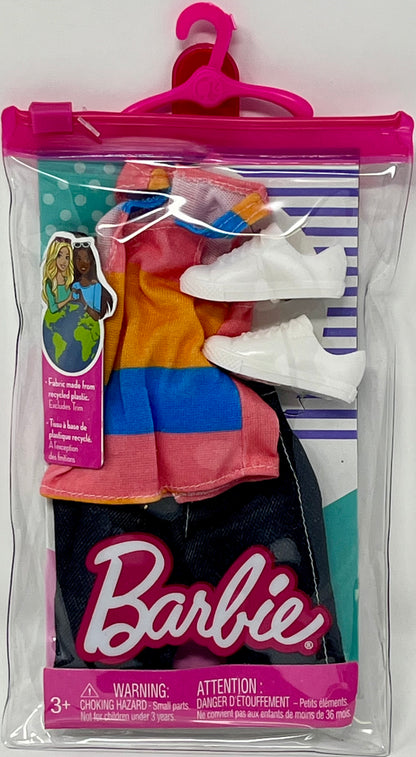 Barbie Fashions Ken Clothes Striped Tank Black Denim Pants  White Sneakers