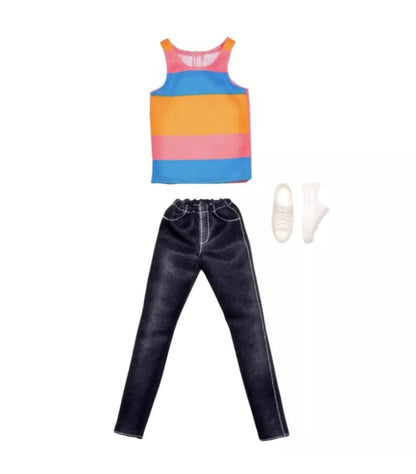 Barbie Fashions Ken Clothes Striped Tank Black Denim Pants  White Sneakers