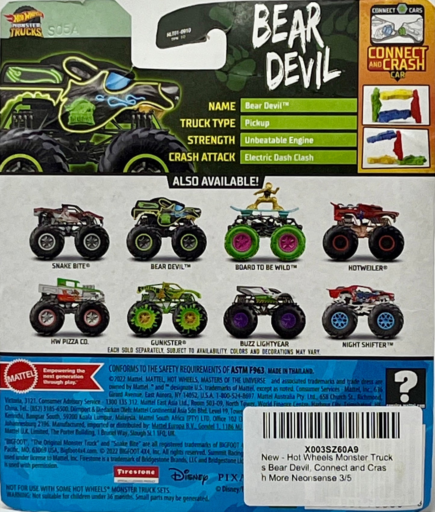 Hot Wheels Monster Trucks Black Bear Devil More Neonsense 1/64 Diecast