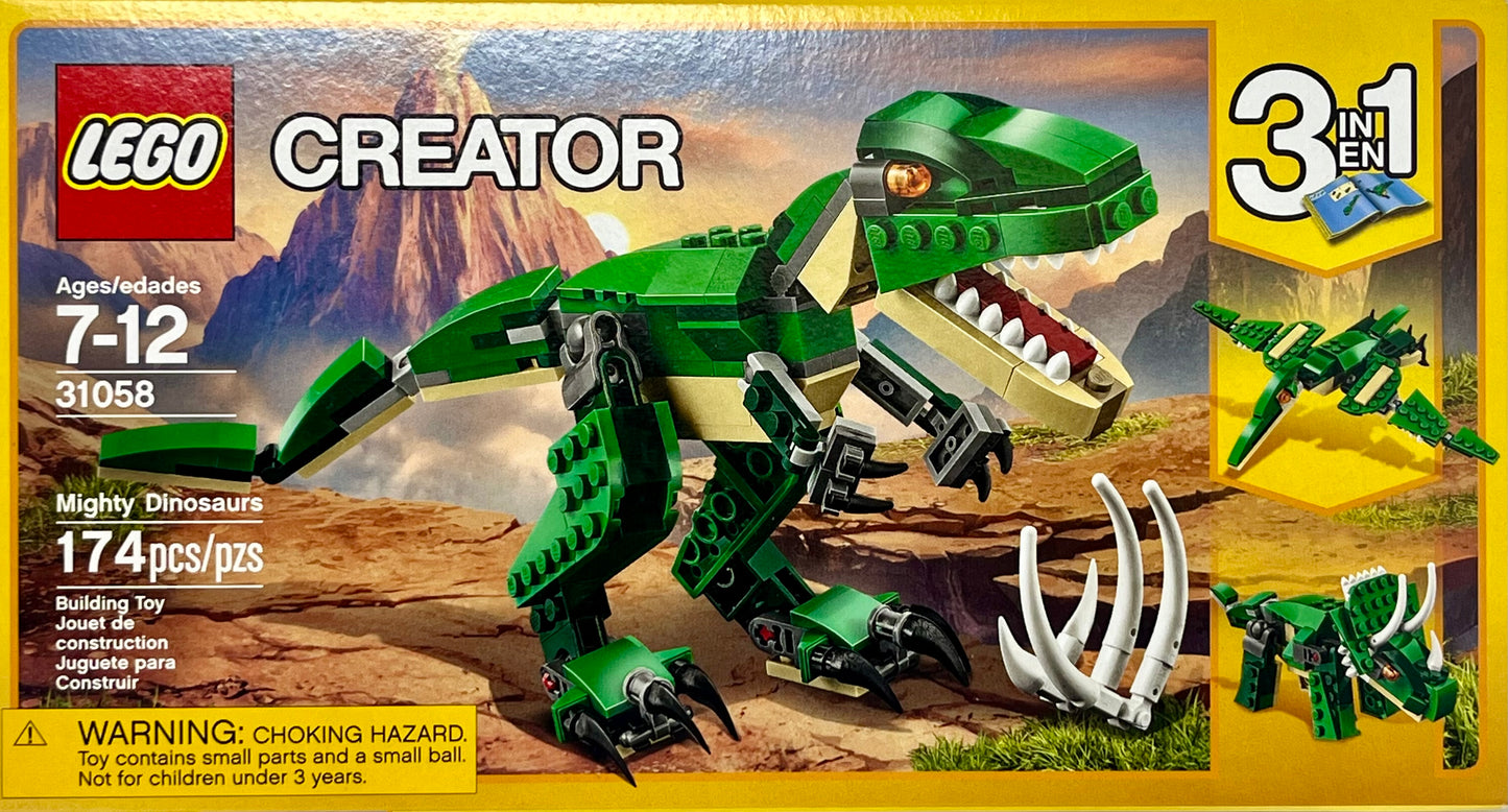 LEGO Creator 3 in 1 Mighty Dinosaur Toy, Transforms from T. rex to Triceratops to Pterodactyl Dinosaur Figures, Great Gift for 7-12 Year Old Boys & Girls, 31058