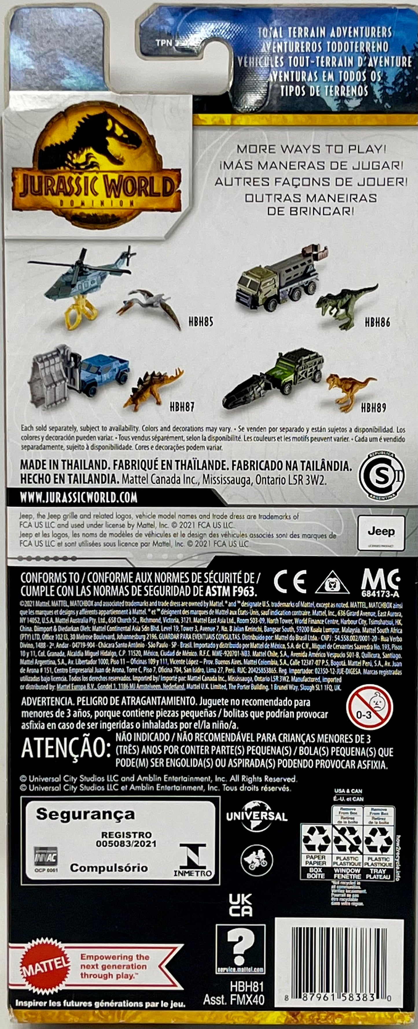 Matchbox Jurassic World 1:64 Die-cast Vehicle & Dinosaur 5-Packs, 5 Cars & 1 Mini Figure, Toy Set & Collectible