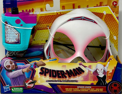 Marvel Spider-Man: Across The Spider-Verse Spider-Gwen Web-Shot Slinger Mask and Blaster Set, Spider-Man Web Shooter Toy, Super Hero Toys for 5 Year Old Girls and Boys and Up