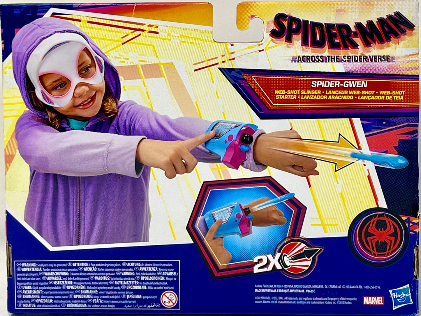 Marvel Spider-Man: Across The Spider-Verse Spider-Gwen Web-Shot Slinger Mask and Blaster Set, Spider-Man Web Shooter Toy, Super Hero Toys for 5 Year Old Girls and Boys and Up