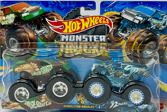 Hot Wheels Monster Trucks Smash Squatch vs 32 Degrees Demolition Doubles