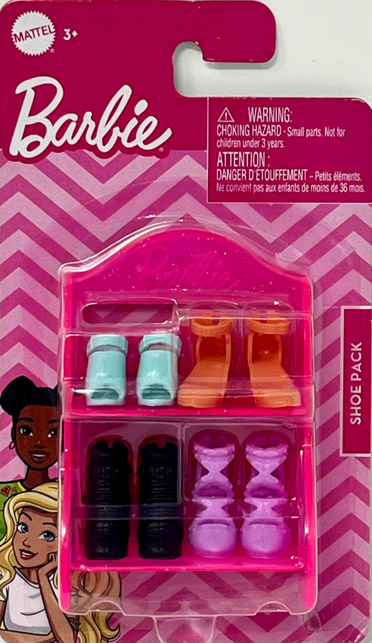 Barbie Doll Shoe Pack Includes 4 Pairs of Doll Shoes with Shoerack - Blue, Orange and Purple Heels with Black Boots