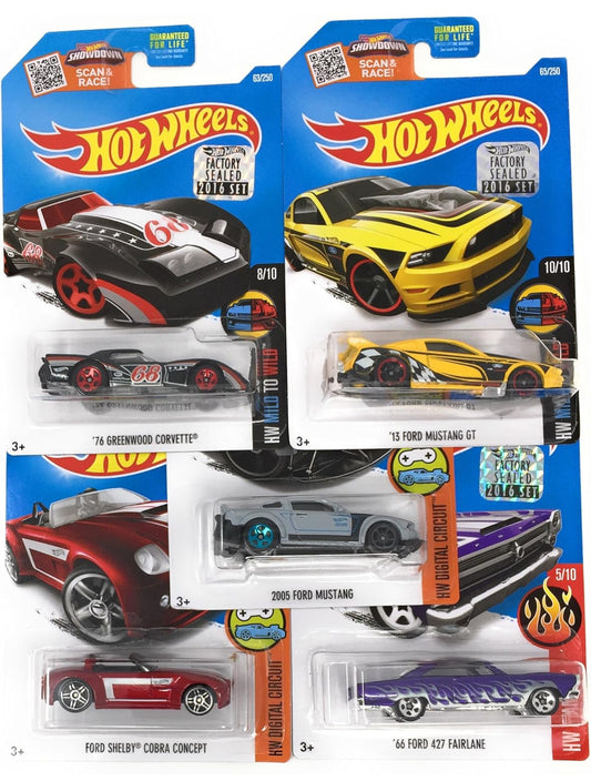 Hot Wheels Muscle Car Madness 5 Pack Random Diecast Bundle Set with Various Corvettes, Mustangs, Camaros, Chargers, GTO"s, Firebirds, Shelby, and More