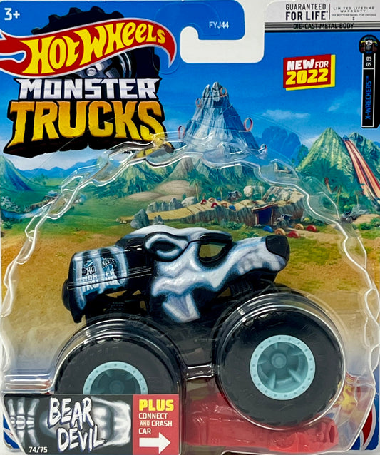 Hot Wheels Monster Trucks X-Wreckers Bear Devil, Connect and Crash 74/75, Black