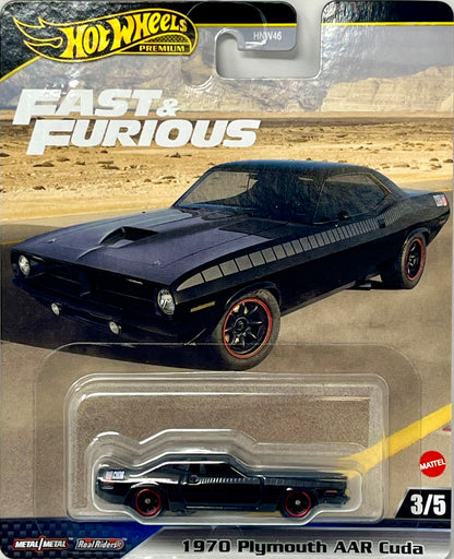 Hot Wheels Toy Car, Premium Fast & Furious 1:64 Scale Die-Cast 1970 Plymouth AAR Cuda for Collectors Inspired by Fast Movie Franchise