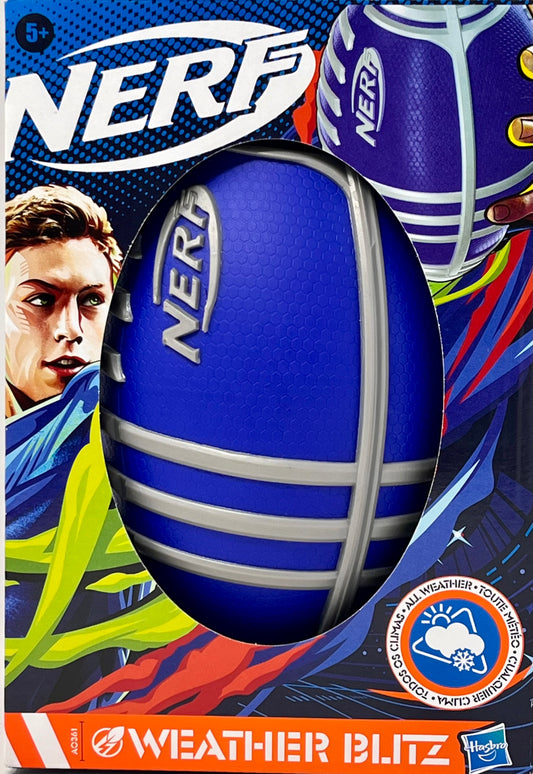 Nerf Weather Blitz Kids Foam Football - Youth Weatherproof Soft Foam Ball - Indoor + Outdoor Football for Kids - Small Junior Foam Football - 9" Inch Youth Sized Football - Blue