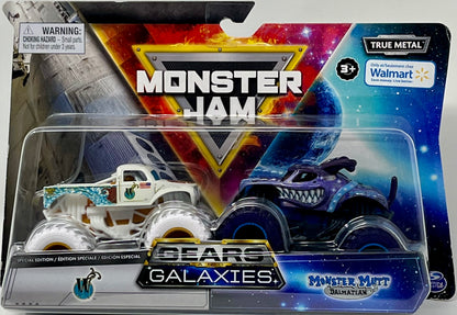 Monster Jam 2021 Spin Master 1:64 Diecast Exclusive Gears and Galaxies 'W' Whiplash vs Monster Mutt Dalmatian