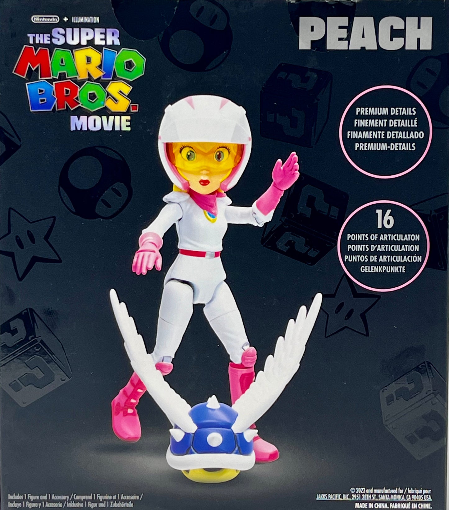 THE SUPER MARIO BROS. MOVIE 5 Inch Action Figure Series 2 Peach Figure in Motorcycle Outfit with Spiny Blue Shell