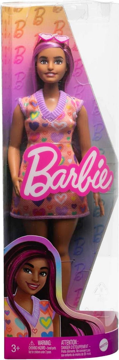 Barbie Fashionistas Doll #207 with Pink Hair Streaks Wearing Removable Heart-Print Sweater Dress, Sunglasses & Platform Shoes