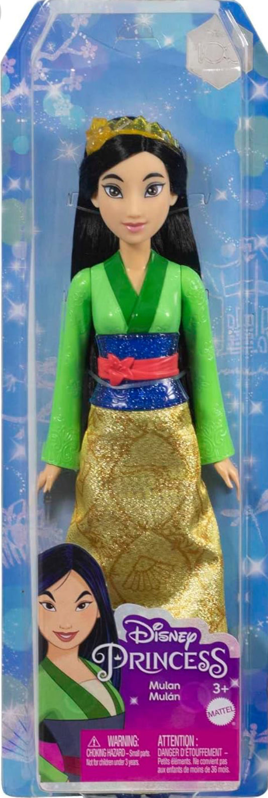 Mattel Disney Princess Toys, Mulan Fashion Doll, Sparkling Look with Black Hair, Brown Eyes & Hair Accessory, Inspired by the Movie Mulan