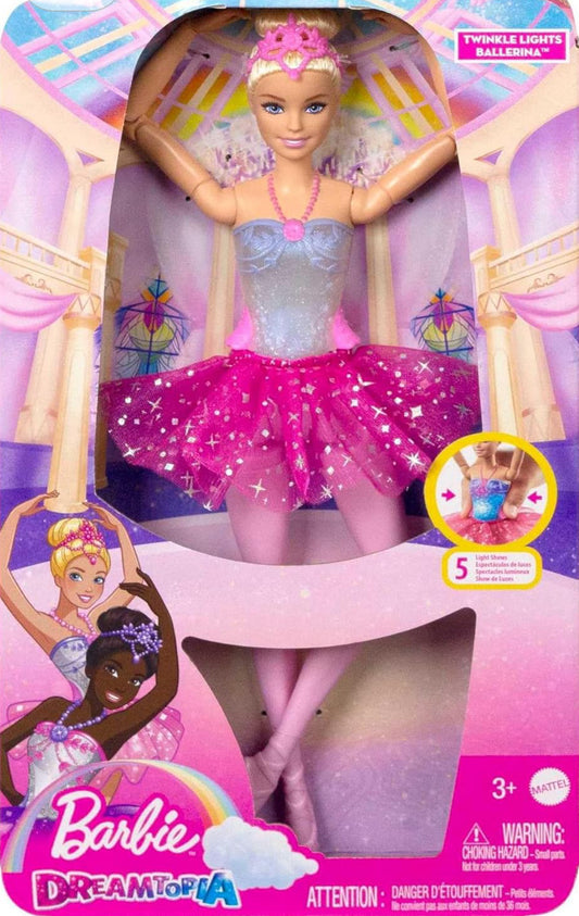 Barbie Dreamtopia Doll, Twinkle Lights Posable Ballerina with 5 Light-Up Shows, Sparkly Pink Tutu, Blonde Hair & Hair Accessory