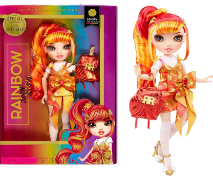 Rainbow High Junior High Special Edition Laurel De’Vious - 9" Red and Orange Posable Fashion Doll with Accessories and Open/Close Soft Backpack.