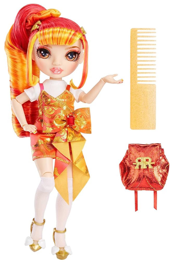 Rainbow High Junior High Special Edition Laurel De’Vious - 9" Red and Orange Posable Fashion Doll with Accessories and Open/Close Soft Backpack.