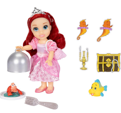 Disney Princess Ariel Doll Sea to Land Petite Ariel Doll with Sebastian & Flounder, in Mermaid Tail and Pink Dress Fashions