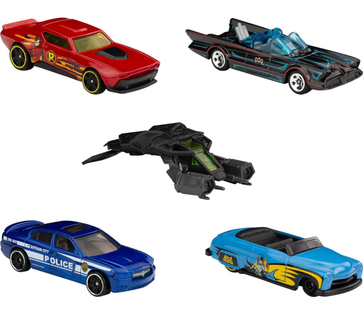 Hot Wheels Batman Set of 5 Batman-Themed Toy Cars in 1:64 Scale