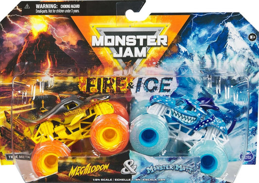 Monster Jam 2024 Fire & Ice 1:64 Diecast Monster Truck 2-pack Megalodon & Monster Mutt Dalmatian