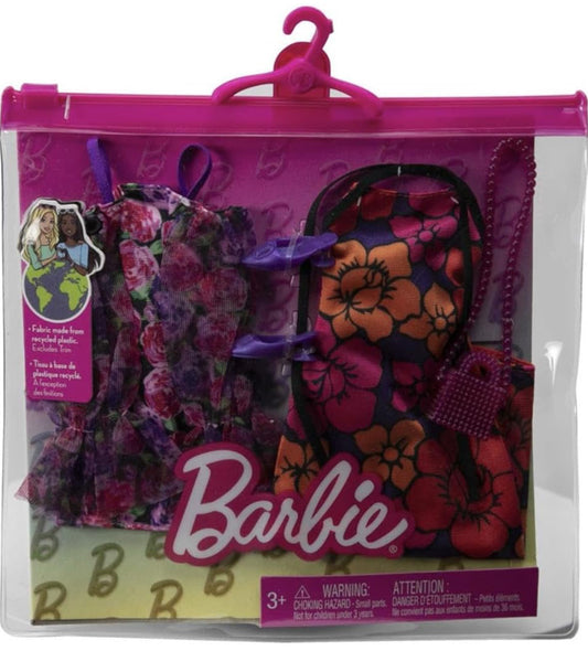 Barbie Clothes Set, Fashion & Accessory 2-Pack Dolls, 2 Dressy Floral-Themed Outfits with Styling Pieces for Complete Looks